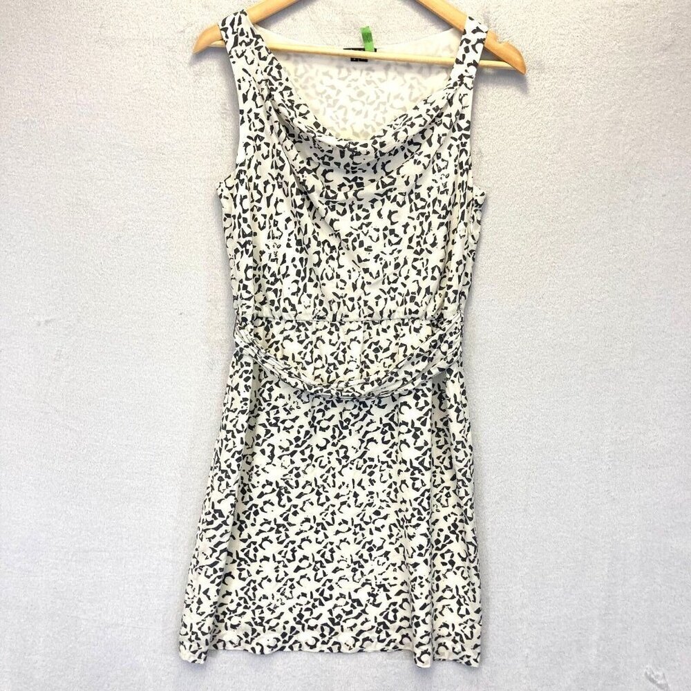 Theory Jaysa 100% Silk Slip Dress Womens 4 Gray White Sash Drape Neck Sleeveless